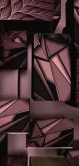 Abstract geometric 3D blocks wallpaper in rosewood brown tones.