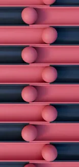Abstract geometric wallpaper with 3D shapes and vibrant pink and navy colors.