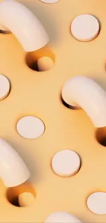 Abstract geometric wallpaper with curves and circles in peach tones.
