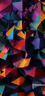 Vibrant abstract geometric wallpaper with colorful triangular patterns.