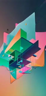 Vibrant abstract geometric mobile wallpaper with colorful 3D shapes.