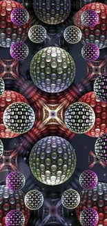 Abstract wallpaper with colorful metallic spheres on a dark background