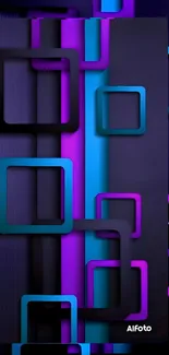 Abstract geometric mobile wallpaper with 3D squares in purple and blue.