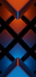 Abstract geometric pattern with orange and blue colors.