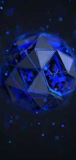 Abstract neon blue geometric sphere on dark background.