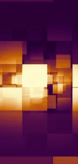 Abstract geometric wallpaper with warm orange glow and digital pattern.