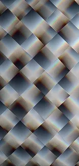 Abstract geometric pattern wallpaper with woven texture and gray tones.