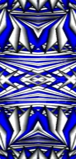 Vibrant blue and white geometric abstract pattern wallpaper.