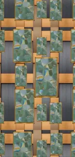 Abstract geometric wallpaper with teal and orange tones.