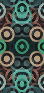 Abstract geometric pattern with teal and brown circles.