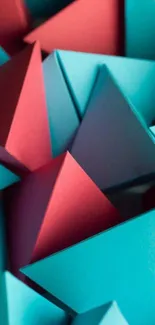 Vibrant teal and red geometric shapes wallpaper.