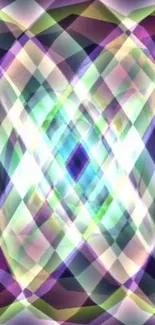 Colorful abstract geometric wallpaper with kaleidoscope effects in purple and green.