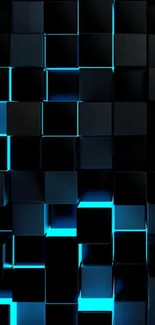 3D abstract cubes with blue glow on a mobile wallpaper.