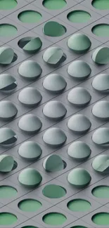 Abstract geometric design with gray and green capsules in 3D pattern.