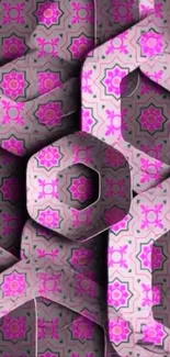 An abstract geometric pink pattern wallpaper with intricate designs.