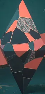 Abstract geometric stone art with teal and peach colors.