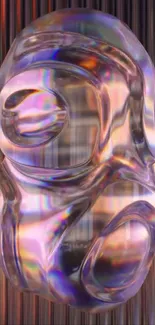 Abstract colorful glass sculpture with stripes.