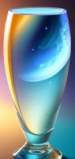 Abstract glass with a planetary reflection and vibrant colors.