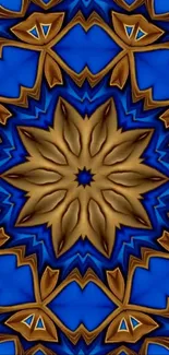 Abstract gold and blue kaleidoscope pattern wallpaper
