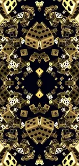 Abstract golden dice kaleidoscope pattern wallpaper.