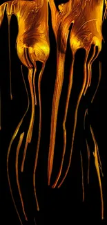 Abstract gold drip art on dark background wallpaper.