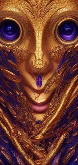 Abstract golden mask with vibrant colors on mobile wallpaper.