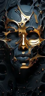 3D abstract gold mask on dark background wallpaper