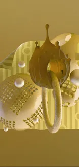 Abstract golden 3D shapes on a mobile wallpaper.