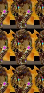 Abstract golden art pattern with vibrant colors.