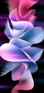 Abstract pink and blue swirling design on dark background.