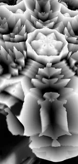 Abstract grayscale geometric wallpaper with 3D effects.