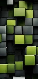3D green and black cube pattern wallpaper.
