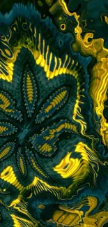 Abstract green and yellow swirling pattern art.