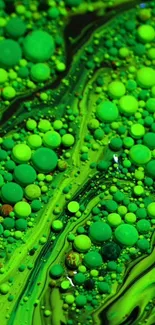 Neon green abstract wallpaper with bubbles.