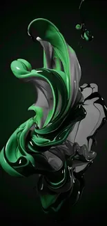 Abstract green and black fluid art wallpaper with swirling patterns.