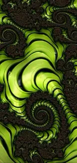 Abstract green fractal wallpaper with swirling patterns.