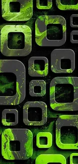 Abstract green geometric wallpaper with dynamic square designs.