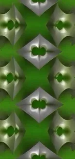 Abstract green and silver geometric pattern wallpaper.