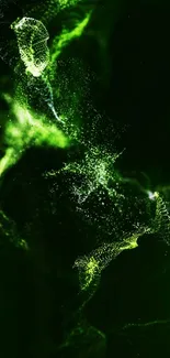 Abstract green light waves wallpaper with dark green tones.