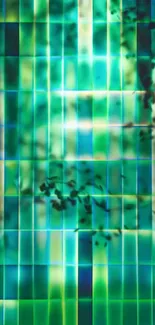 Abstract teal green mosaic wallpaper with tiled pattern.