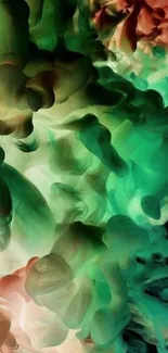 Abstract green and multicolor smoke art mobile wallpaper.