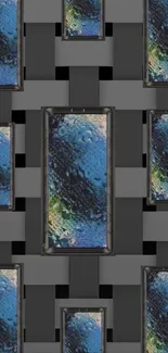 Abstract grid mobile wallpaper with blue and gray patterns.