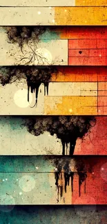 Abstract grunge colorful mobile wallpaper with yellow, red, and turquoise hues.