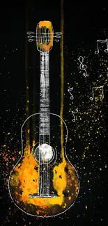 Abstract guitar art with bright orange and black tones for wallpapers.