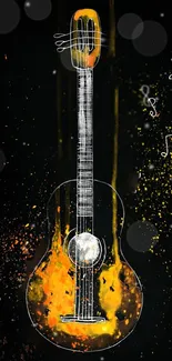 Abstract guitar art wallpaper with vibrant colors on black background.