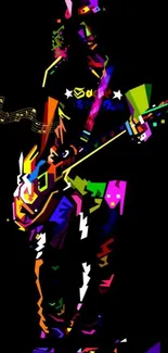 Colorful abstract guitarist illustration with vibrant design.