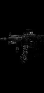 Abstract gun with metallic design on black background.