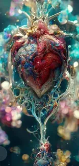 Intricate abstract heart art with vibrant colors.