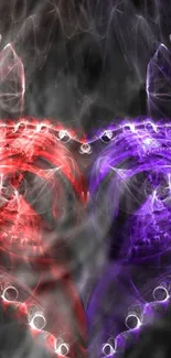 Abstract heart fractal art in red and purple hues on a dark background.