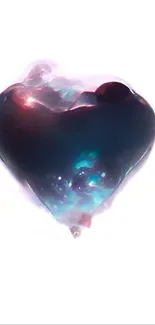 Abstract heart-shaped mobile wallpaper with dark cyan hues and shimmering effect.